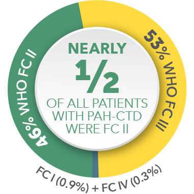 Nearly 1/2 of all patients with PAH-CTD were FC II pie chart