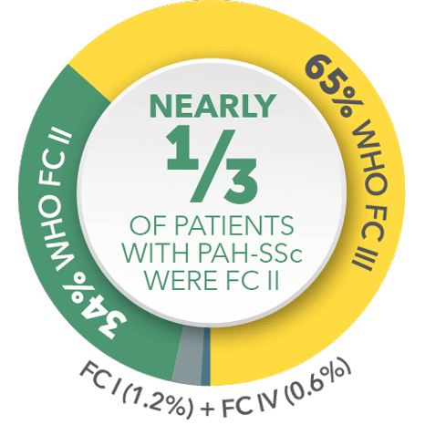 Nearly 1/3 of patients with PAH-SSc were FC II pie chart